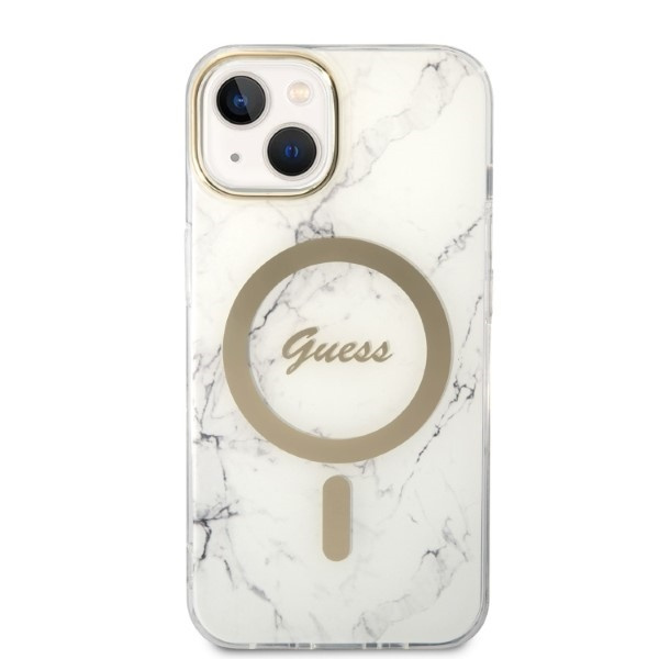 Kit Coque Guess Case+ Chargeur iPhone 14 Plus 6,7" blanc/blanc dur case Marbre MagSafe
