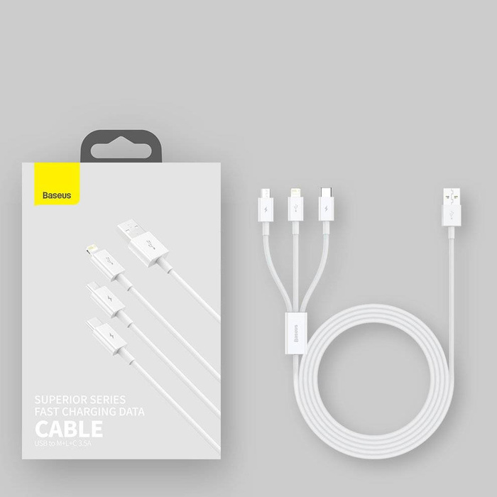 Cavo USB Baseus Superior 3in1 - Lightning / USB tipo C / micro USB 3,5 A 1,5 m Bianco (CAMLTYS-02)