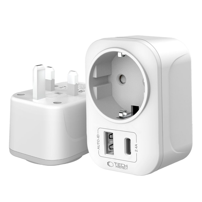TECH-PROTECT TA100 TRAVEL ADAPTER UK TO EU WHITE