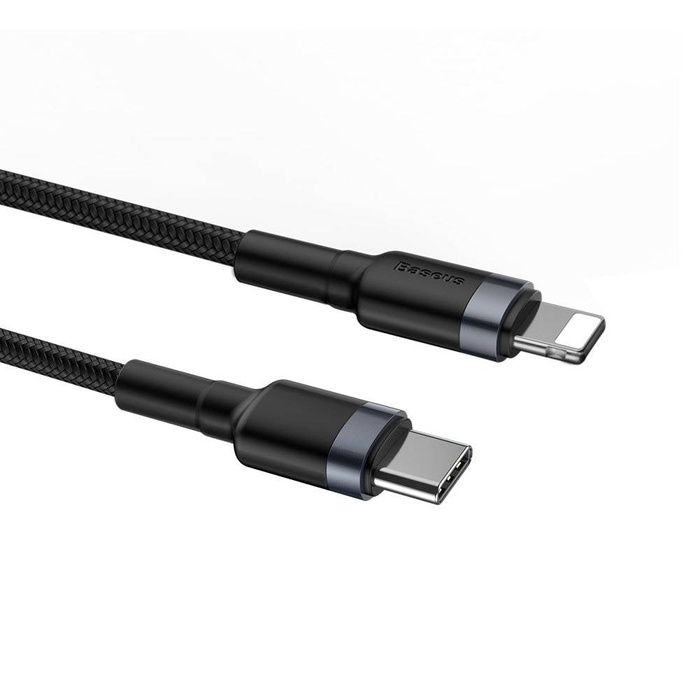Baseus Cafule Cable Durable Nylon Braided Wire USB Type C PD / Lightning 18W QC3.0 1m black-grey (CATLKLF-G1)