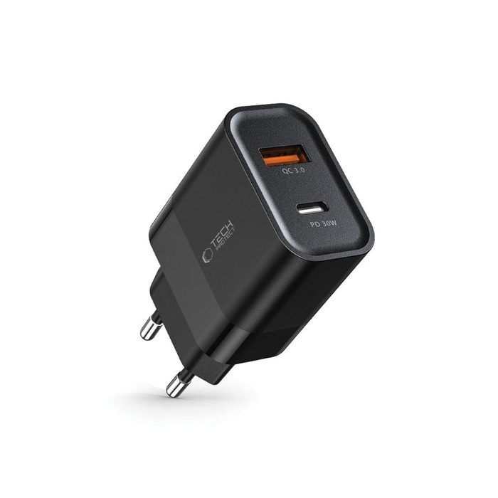 TECH-PROTECT C30W 2-PORT NETZWERK-LADEGERÄT PD30W/QC3.0 SCHWARZ
