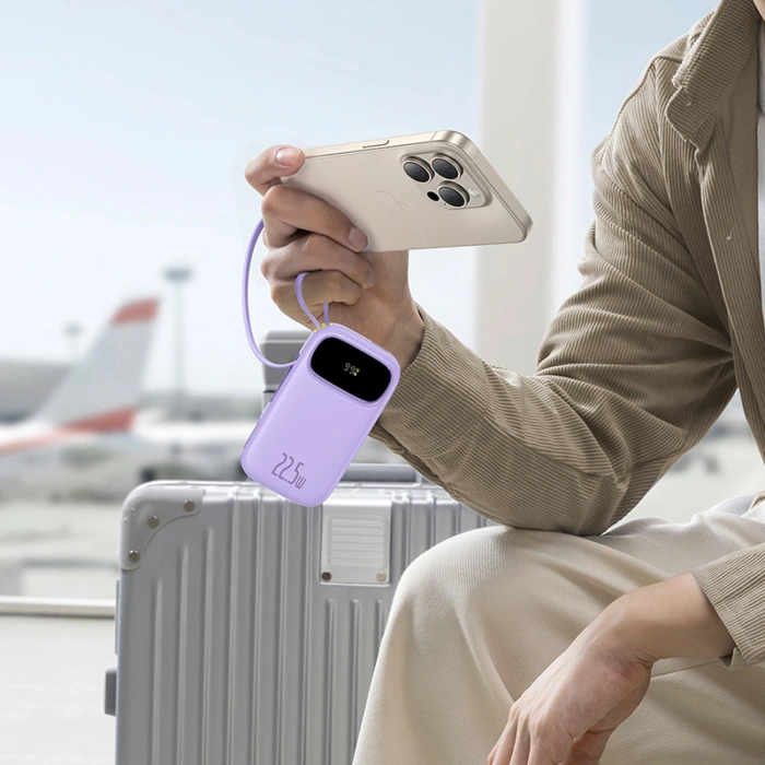 Powerbank Baseus EnerFill FC21 Qpow 3 Ultra 20000mAh 22.5W z wyświetlaczem cyfrowym z dołączonym kablem - fioletowy