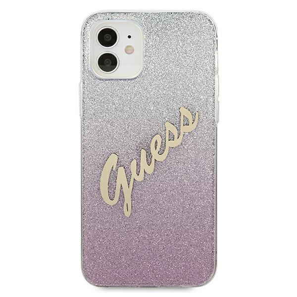 Pouzdro GUESS Apple iPhone 12 Mini Glitter Gradient Script GUHCP12SPCUGLSPI Růžové pevné pouzdro