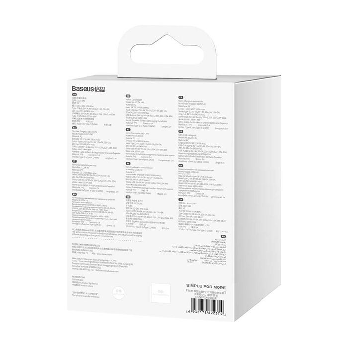 Baseus Digital Display Fast Caricabatteria da auto USB-A / USB-C PD3.1 140W nero + cavo USB-C Baseus Superior Series 5A 240W 1m nero (CGZX070001)