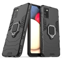 Funda rígida Ring Armor híbrida + soporte magnético para Samsung Galaxy A03s (166.5) negra