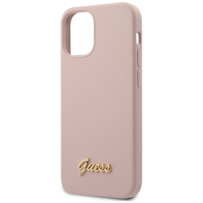 Puzdro GUESS Apple iPhone 12 Mini 5.4 Silicone Script Gold Logo GUHCP12SLSLMGLP Bright Pink Hardcase