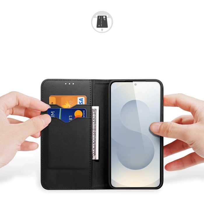 Dux Ducis Hivo Samsung Galaxy S25 Edge Hülle mit Klappdeckel und RFID-Schutz - Schwarz