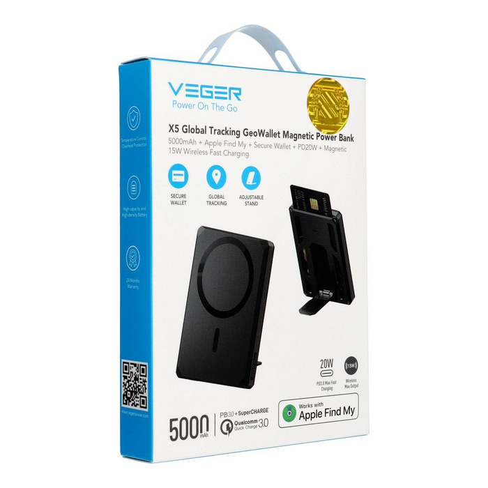 Powerbank Veger Wallet Tracker W0582 MFi PD 20W 5000 mAh czarny
