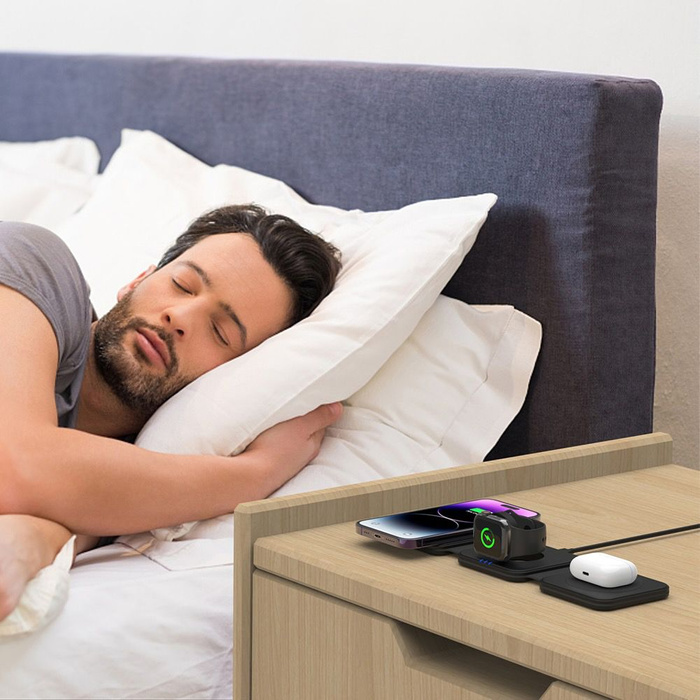 TECH-PROTECT QI15W-A24 3IN1 MagNETIC MagSafe VEZETÉK NÉLKÜLI TÖLTŐ FEKETE