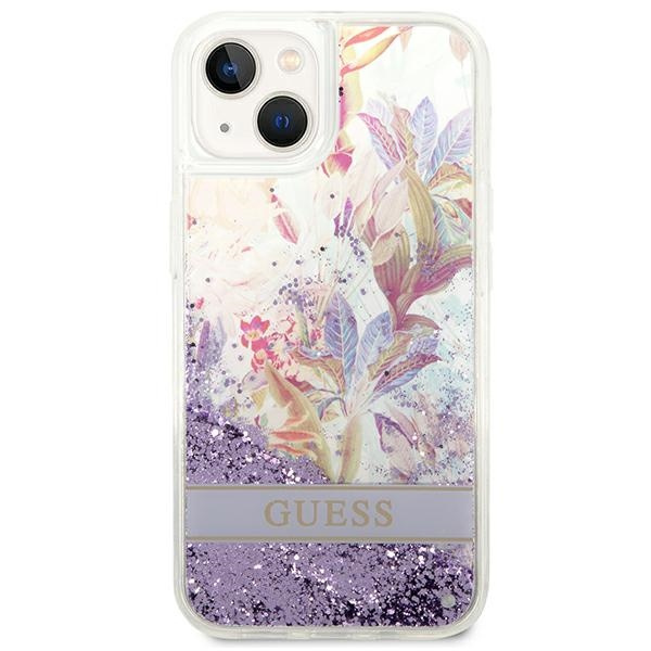 Case GUESS Apple iPhone 14 Plus Flower Liquid Glitter Purple Hardcase