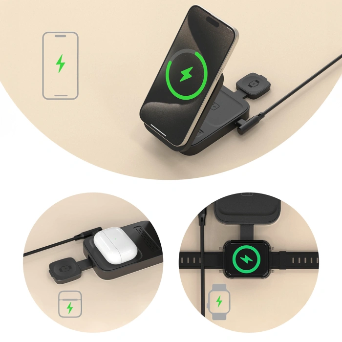 Stacja ładująca 3 w 1 Dudao A11 Max 15W indukcyjna kompatybilna z MagSafe - szara