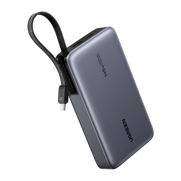 Powerbank 20000mAh Ugreen PB551, 145W, USB + USB-C, eingebaut kabel (grau)