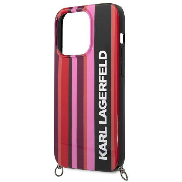 Hülle KARL LAGERFELD Apple iPhone 14 Pro Max Farbe Streifen Strap Rosa Hartcase