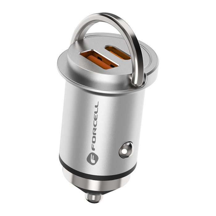 FORCELL F-ENERGY Mini ładowarka samochodowa Typ C + USB A PD QC3.0 5A 45W srebrna