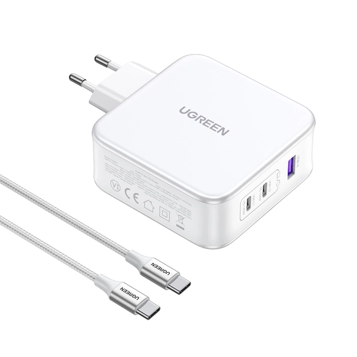 Cargador gaN Ugreen Nexode CD289 USB-A/2xUSB-C 140W + cable USB-C - USB-C 1.5m - blanco