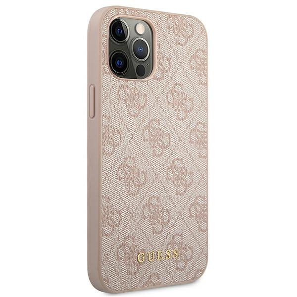 Case GUESS Apple iPhone 12 12 Pro 4G Metal Gold Logo Pink Hardcase