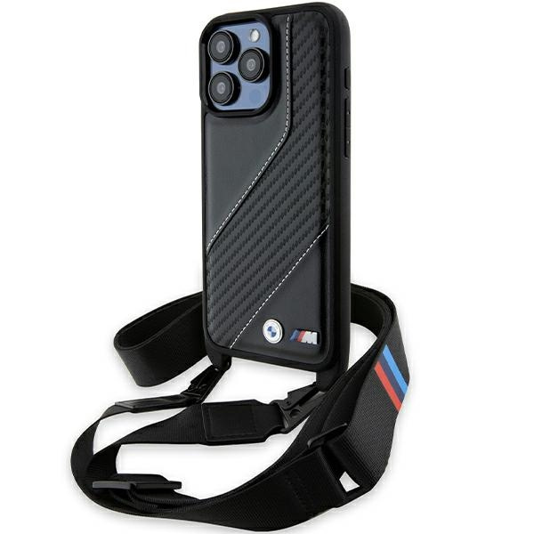 Coque Bmw Bmhcp15x23pscck IPhone 15 Pro Max 6.7" Black/Black Hardcase M Edition Carbon Stripe &amp; Strap Case