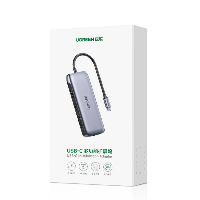 Ugreen CM274 USB-C to HDMI+DP+VGA+2xUSB3.0+RJ45(Gigabit)+SD/TF+USB-C PD (5G&4K 60Hz) Gray
