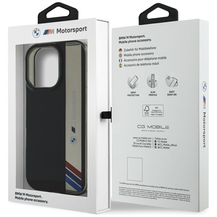 Funda BMW Motorsport IML Vertical Stripe para iPhone 16 Pro Max negro