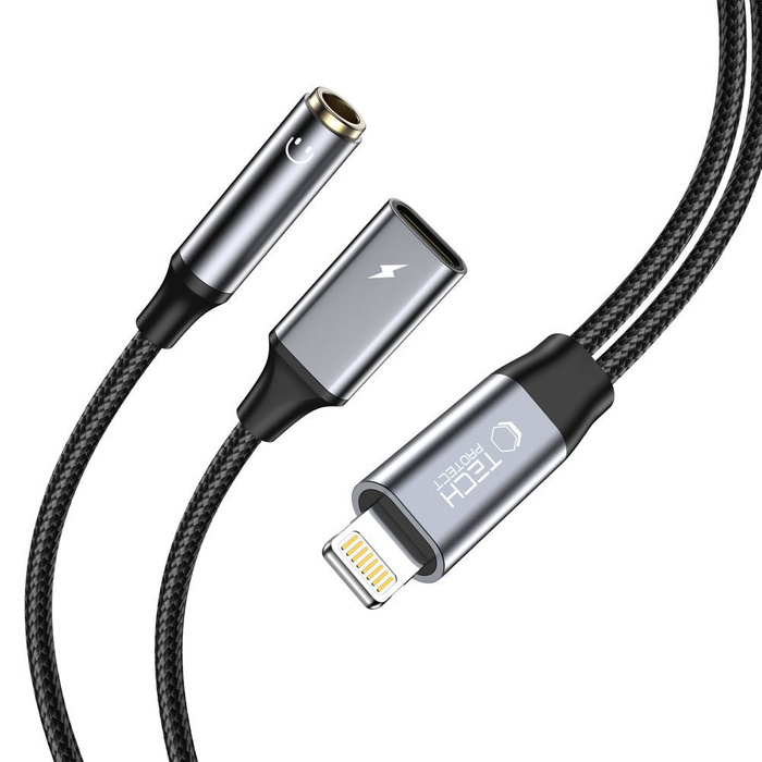 Tech-protect Ultraboost Kabelový adaptér Lightning na mini jack 3,5 mm a Lightning černý