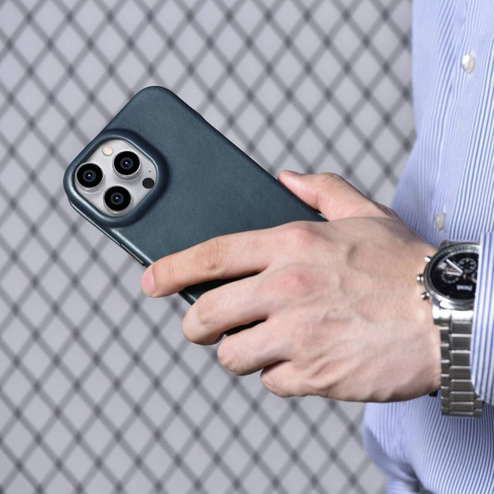 Kožené pouzdro iCarer CE Oil Wax Premium Leather Folio Case pro iPhone 14 Pro Flip Magnetic MagSafe Blue (AKI14220706-BU)