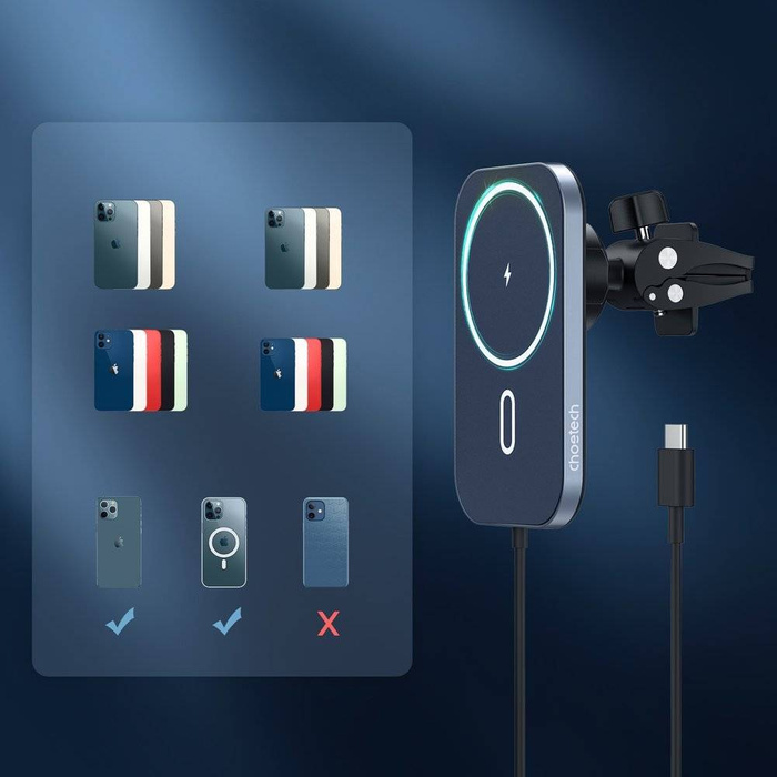 Choetech Caricabatterie Qi induttivo con supporto magnetico per auto 15W (compatibile con MagSafe) nero (T200-F)