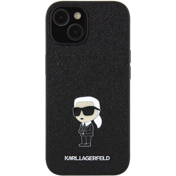 Karl Lagerfeld KLHCP15SGKNPSK iPhone 15 6.1" negro/negro durocase Fijo Glitter Ikonik Logo Metal Pin