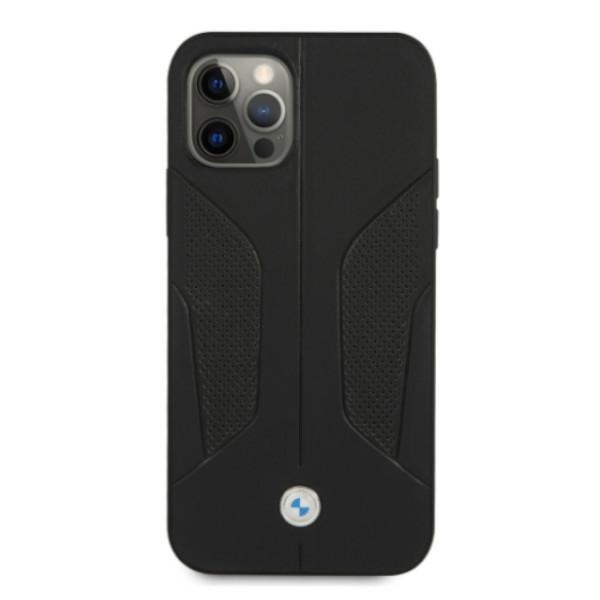Coque BMW Apple iPhone 12 12 Pro Cuir Perforé Côtés Noir Hardcase
