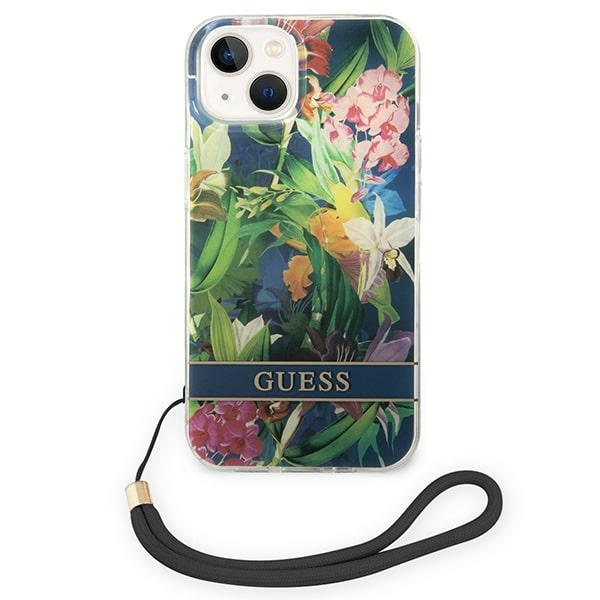 Guess GUOHCP14MHFLSB iPhone 14 Plus 6.7" blau/blau hartcase Flower Strap
