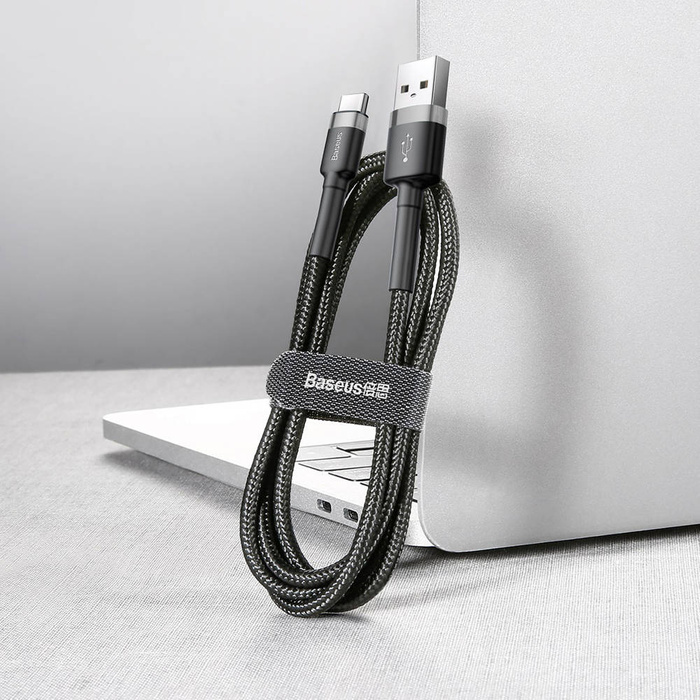 Baseus Cafule Cable odolný nylonový kabel USB / USB-C QC3.0 3A 1M černo-šedý (CATKLF-BG1)