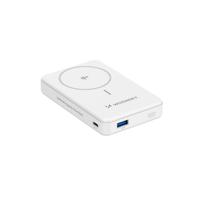 Powerbank Wozinsky WLWP-10KA0Y3WS 22,5W PD Qi2 10000 mAh, z podstawką, 1x USB-A, 1x USB-C - biały