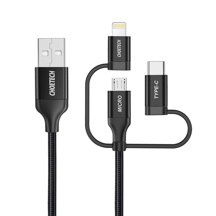 Choetech 3in1 câble USB MFI Lightning / USB Type C / micro USB 1.2 m noir 