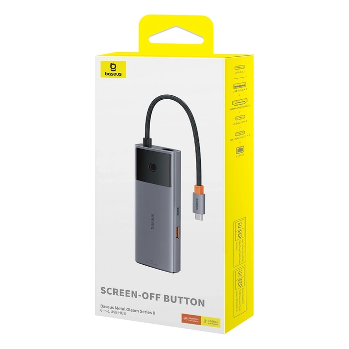USB-HUB 6in1 Baseus Metal Gleam Series II USB-A/USB-C/USB-C PD/HDMI/RJ45/SD/TF – schwarz