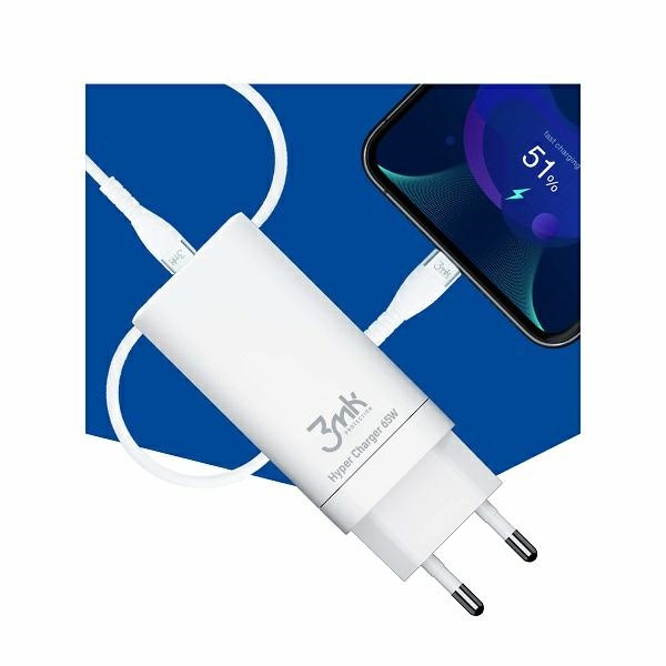 3mk HyperCharger 65W 2xUSB-C + 1xUSB-A chargeur GAN, PD+QC