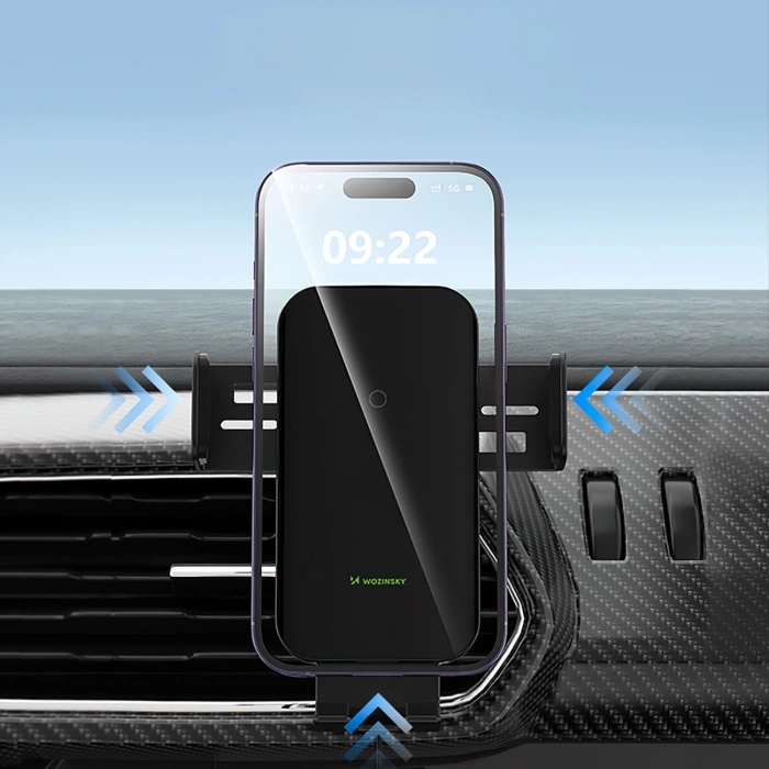 Uchwyt samochodowy Wozinsky WEDZ-3Y8S zaciskowy z ładowarką indukcyjną 15W do telefonu na kratkę nawiewu - czarny