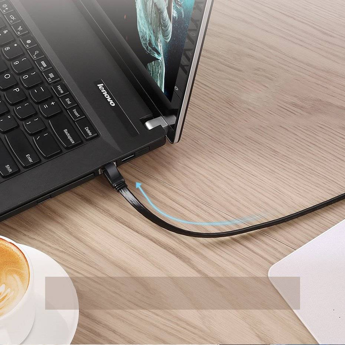 Ugreen plochý kabel Internet Síťový kabel Ethernet Patchcord RJ45 Cat 7 STP LAN 10 Gb/s 3 m černý (NW106 11262)