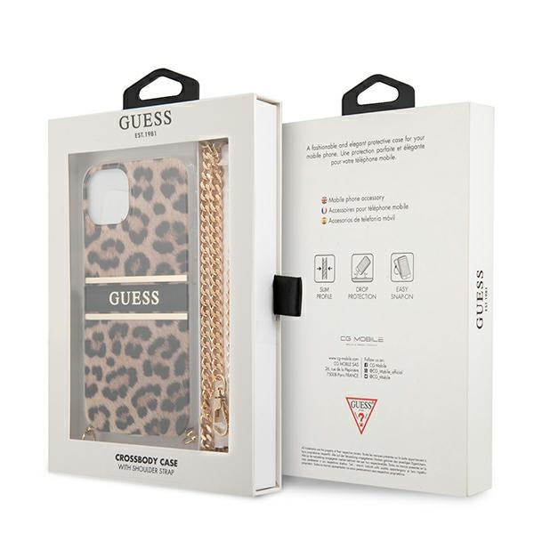 Cover GUESS Apple iPhone 13 Mini Leopard Gold Strap Brown Hardcase