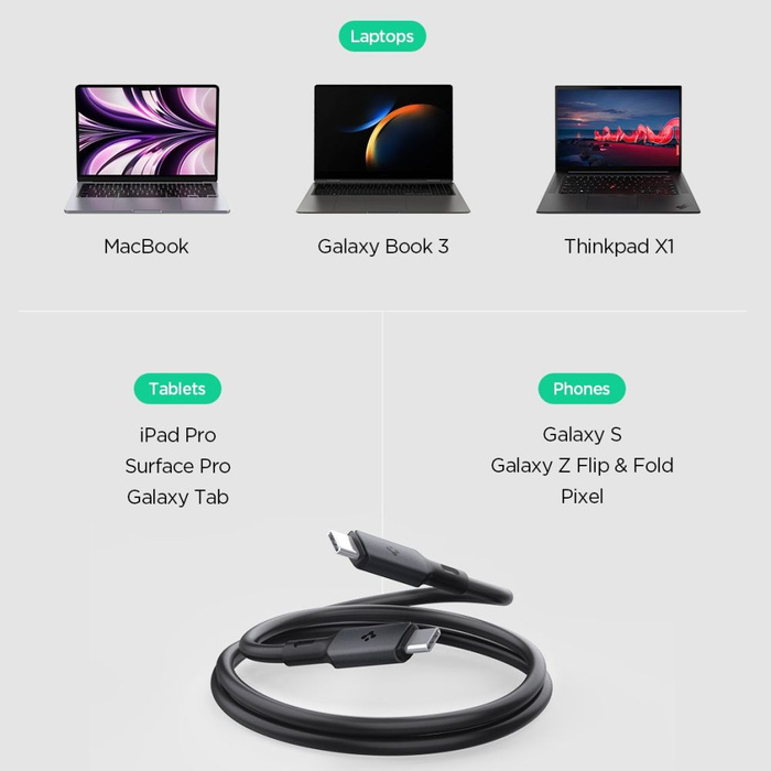 Kabel Spigen ARCDRAHT PB2203 TYP-C KABEL PD240W 120CM SCHWARZ