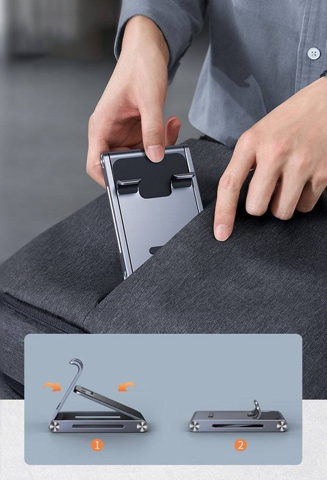 Telefón kovový hliníkový skladací držiak na tablet šedý (LP263 80708)