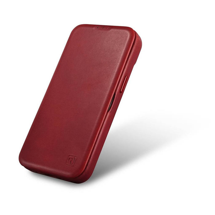 iCarer CE Oil Wax Premium Leather Folio Case Étui en cuir pour iPhone 14 Pro Flip magnétique MagSafe Rouge (AKI14220706-RD)