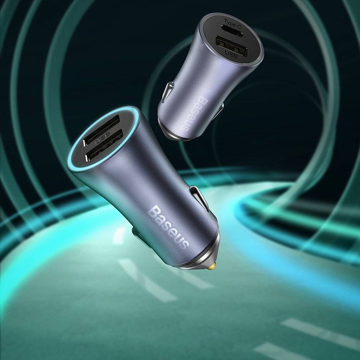 Baseus Golden Contactor Pro quick car charger USB Type C / USB 40 W Power Delivery 3.0 Quick Charge 4+ SCP FCP AFC + USB - USB Type C cable gray (TZCCJD-0G)