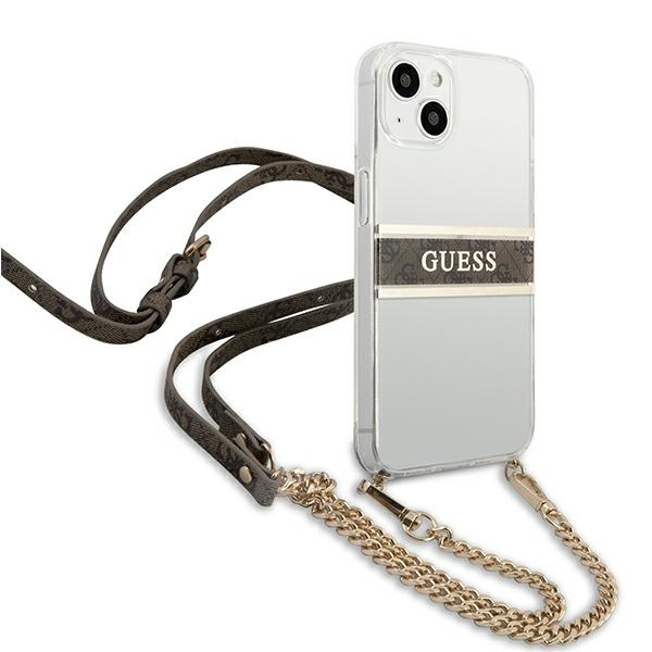 Case GUESS Apple iPhone 13 Mini 4G Brown Strap Gold Chain Clear Hardcase