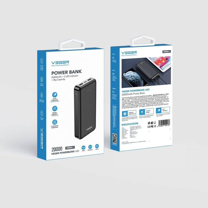 Powerbank Veger A20 (W2015) 2A 20000 mAh czarny EOL
