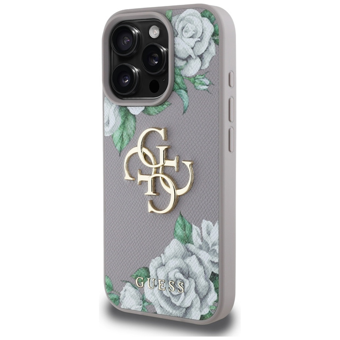 Etui Guess Grained Roses Big 4G logo do  iPhone 16 Pro Max fioletowy