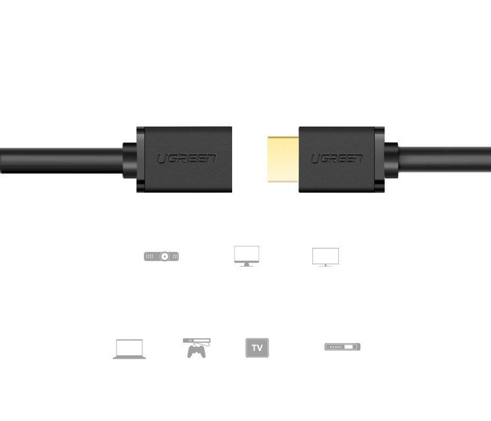 Ugreen câble cordon adaptateur prise Rallonge HDMI (femelle) - HDMI (mâle) 4K 10,2 Gbps 340 Mhz audio ethernet 0,5 m noir (HD107 10140)