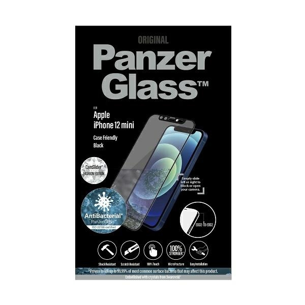 PanzerGlass E2E Microfracture iPhone 12 Mini 5.4" CamSlider Swarovsky Case Friendly AntiBacterial schwarz/schwarz