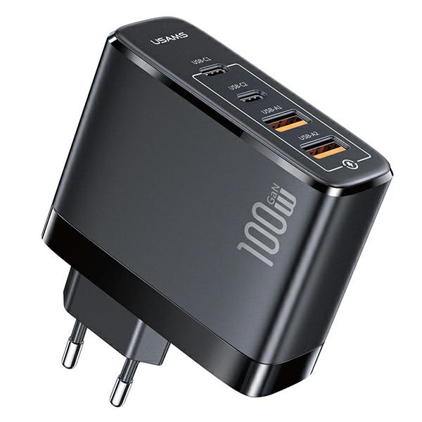 USAMS Network Charging. 2xUSB-C+2xUSB T44 100W (only head) PD3.0 +QC3.0 Fast Charging black/black CC145TC01 (US-CC145)