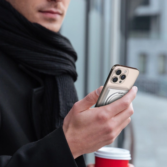 Powerbank Dudao K28 10000mAh PD 22.5W z MagSafe z metalową obudową i pierścieniem-podstawką - szary