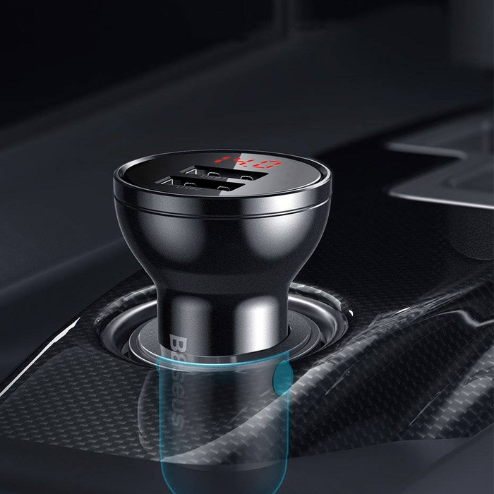 Baseus nabíjačka do auta 2x USB 4,8A 24W s LCD displejom šedá (CCBX-0G)