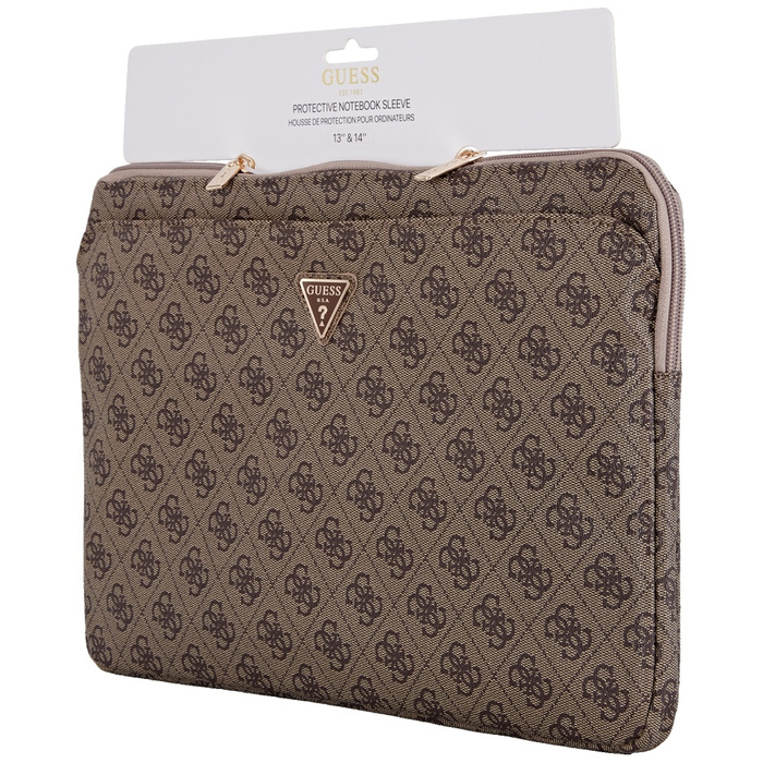 Torba Guess Sleeve 14" 4G Zipper Pocket  Triangle Logo brązowy